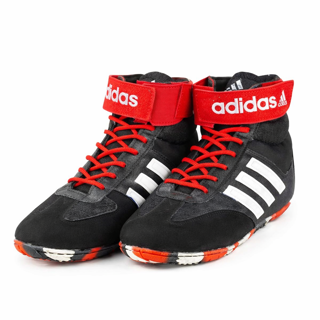 کفش کشتی Adidas اورجینال مشکی–قرمز مدل ساق‌دار | مناسب تمرین و مسابقه حرفه‌ای